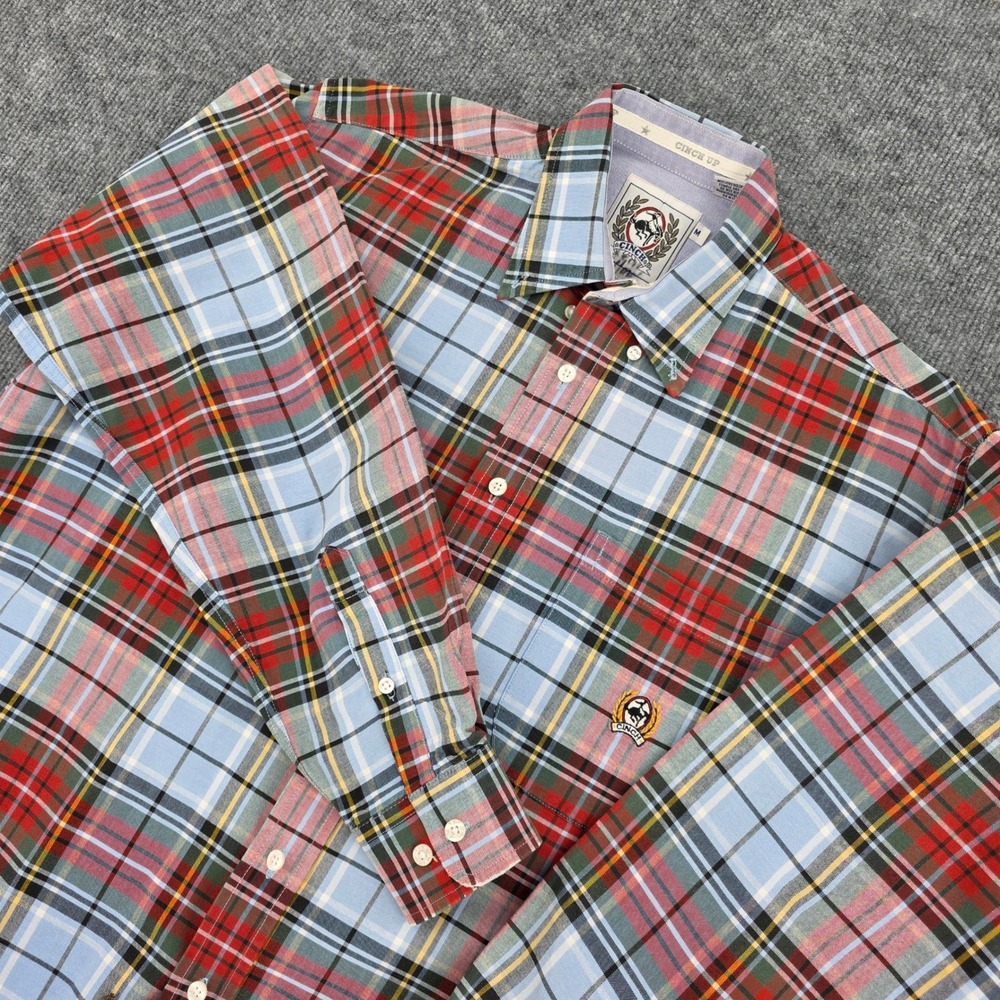 Cinch Mens Plaid Western Button Down Shirt Blue Red Green Cotton Size Medium